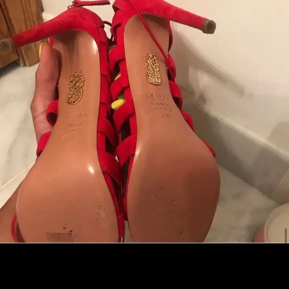 AQUAZZURA SANDALS AMAZON 105 Red SUEDE LACE-UP BOOTIES 40.5 US 10